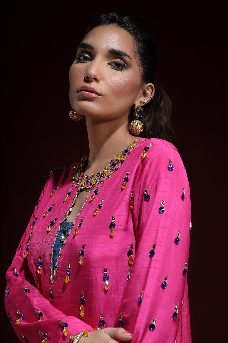 Wardha Saleem | Luxury Pret Fusion Wear | LUXURA (HOT PINK) CORD-SET (2PC) - by - Libasekhas UK - Registered Vendor of : Wardha Saleem - 100% Original Designer Dresss