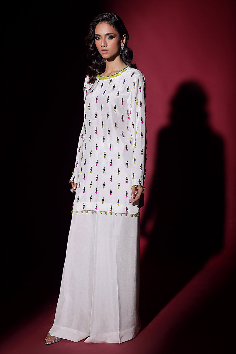 Wardha Saleem | Luxury Pret Fusion Wear | LUXURA (WHITE) CORD-SET (2PC) - by - Libasekhas UK - Registered Vendor of : Wardha Saleem - 100% Original Designer Dresss