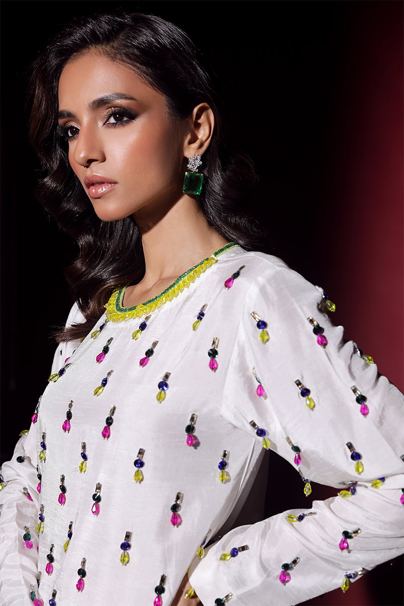 Wardha Saleem | Luxury Pret Fusion Wear | LUXURA (WHITE) CORD-SET (2PC) - by - Libasekhas UK - Registered Vendor of : Wardha Saleem - 100% Original Designer Dresss
