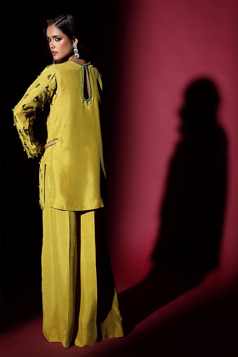 Wardha Saleem | Luxury Pret Fusion Wear | LUXURA (LIME GREEN) CORD-SET (2PC) - by - Libasekhas UK - Registered Vendor of : Wardha Saleem - 100% Original Designer Dresss