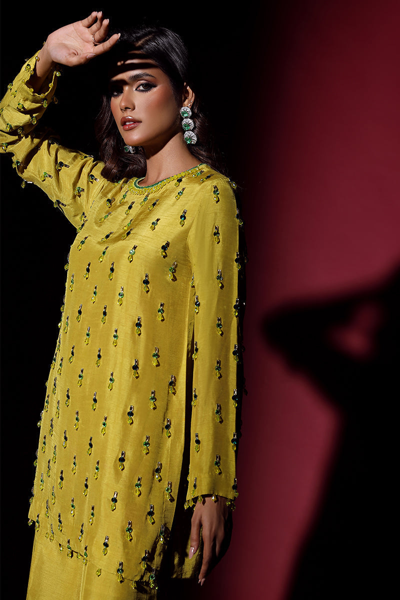 Wardha Saleem | Luxury Pret Fusion Wear | LUXURA (LIME GREEN) CORD-SET (2PC) - by - Libasekhas UK - Registered Vendor of : Wardha Saleem - 100% Original Designer Dresss