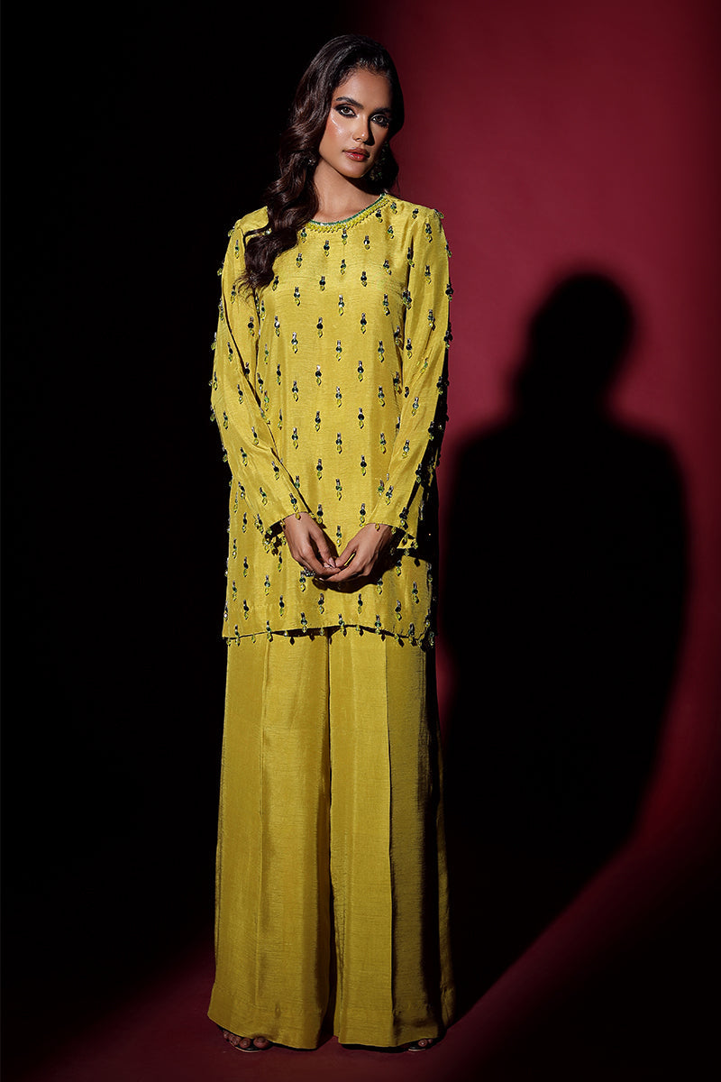 Wardha Saleem | Luxury Pret Fusion Wear | LUXURA (LIME GREEN) CORD-SET (2PC) - by - Libasekhas UK - Registered Vendor of : Wardha Saleem - 100% Original Designer Dresss