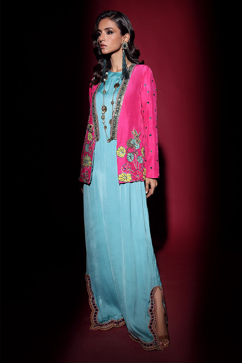 Wardha Saleem | Luxury Pret Fusion Wear | IVY JACKET WITH DRAPE (2PC) - by - Libasekhas UK - Registered Vendor of : Wardha Saleem - 100% Original Designer Dresss