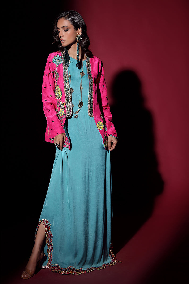 Wardha Saleem | Luxury Pret Fusion Wear | IVY JACKET WITH DRAPE (2PC) - by - Libasekhas UK - Registered Vendor of : Wardha Saleem - 100% Original Designer Dresss