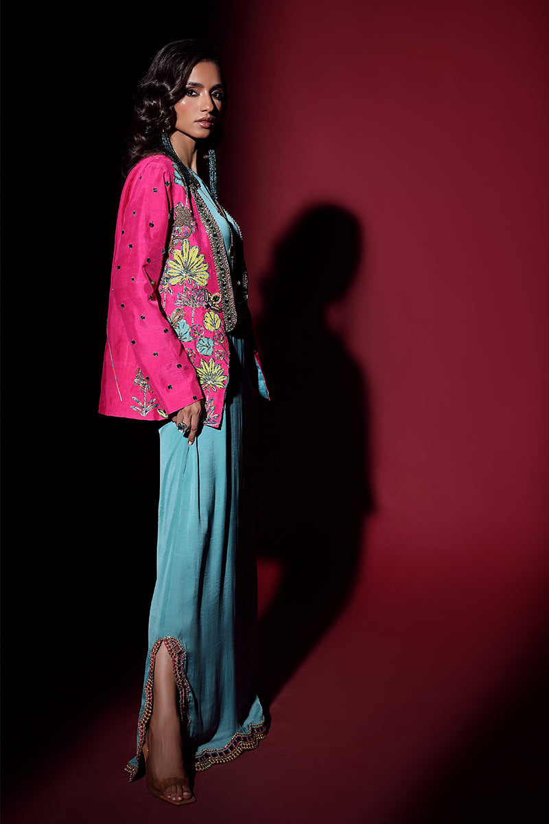 Wardha Saleem | Luxury Pret Fusion Wear | IVY JACKET WITH DRAPE (2PC) - by - Libasekhas UK - Registered Vendor of : Wardha Saleem - 100% Original Designer Dresss