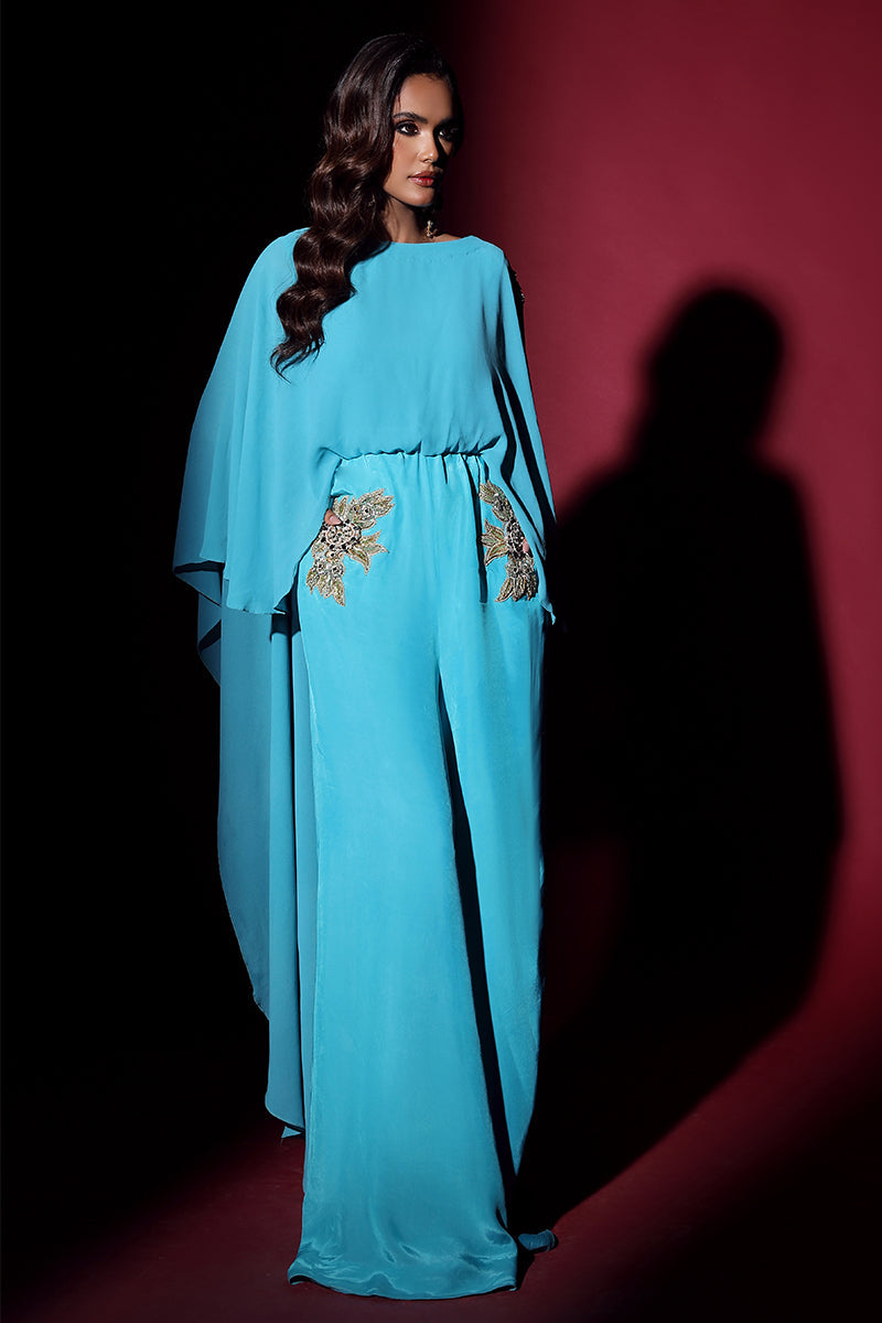 Wardha Saleem | Luxury Pret Fusion Wear | VOGUE JUMPSUIT DRAPE (1PC) - by - Libasekhas UK - Registered Vendor of : Wardha Saleem - 100% Original Designer Dresss