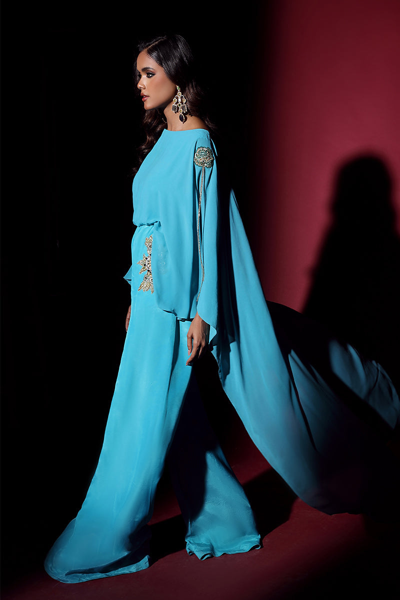 Wardha Saleem | Luxury Pret Fusion Wear | VOGUE JUMPSUIT DRAPE (1PC) - by - Libasekhas UK - Registered Vendor of : Wardha Saleem - 100% Original Designer Dresss