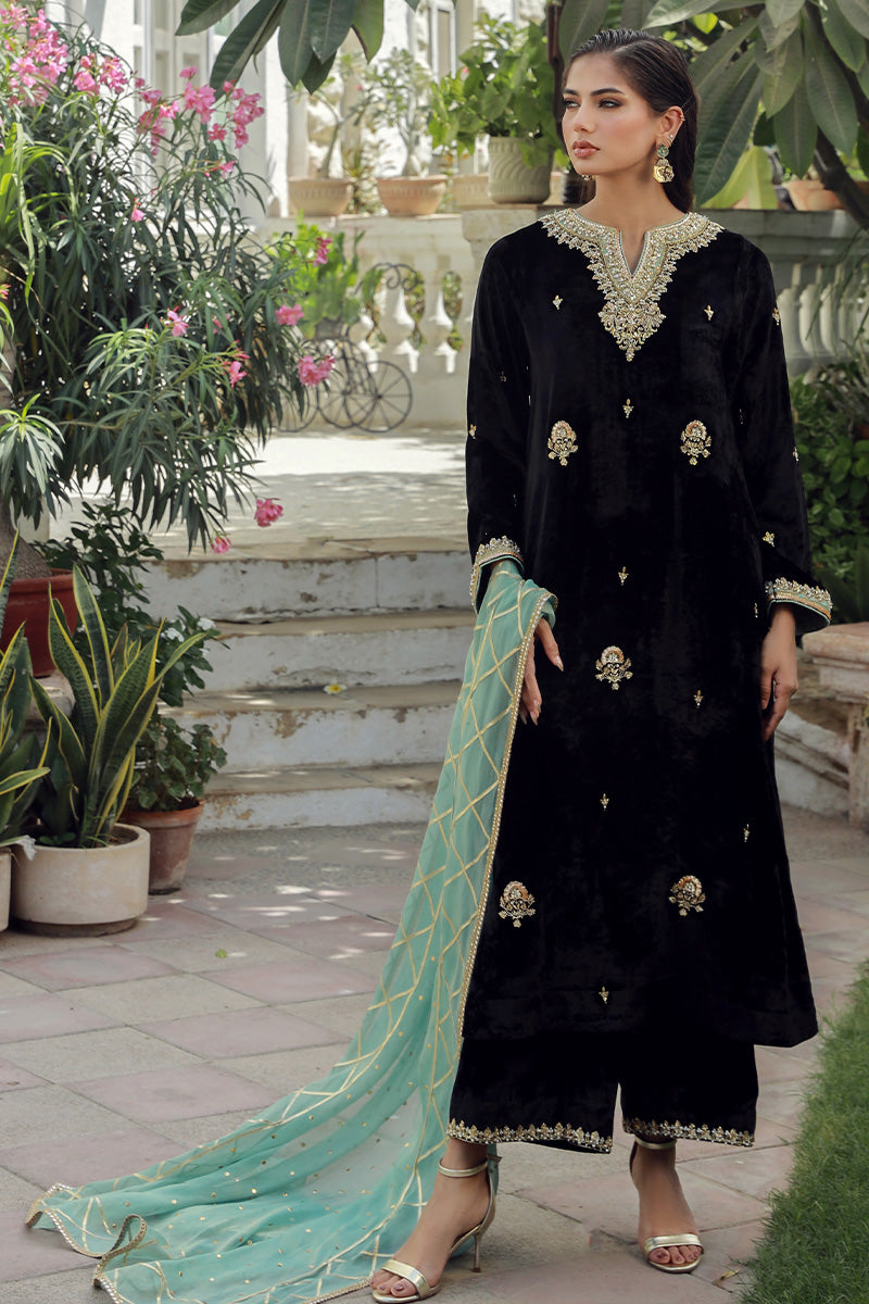 Sana Abbas | Velvet Formals | BLACK JADE - by - Libasekhas UK - Registered Vendor of : Sana Abbas - 100% Original Designer Dresss