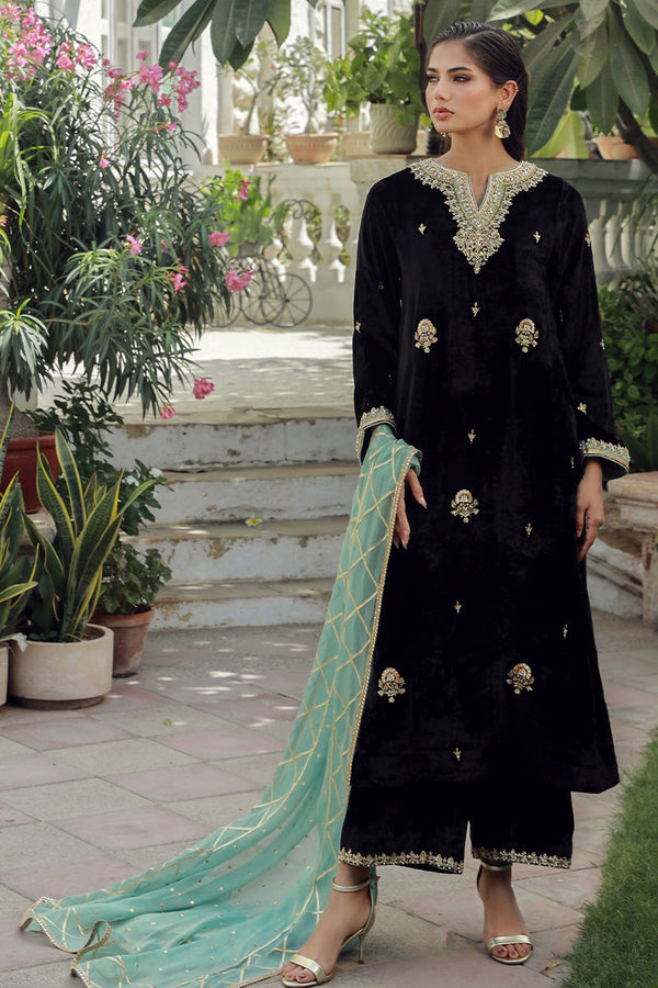Sana Abbas | Velvet Formals | BLACK JADE - by - Libasekhas UK - Registered Vendor of : Sana Abbas - 100% Original Designer Dresss