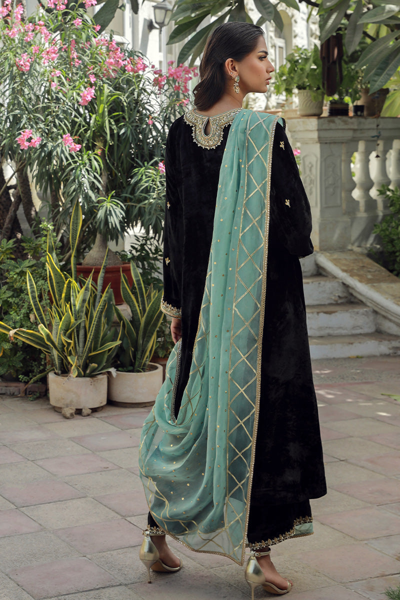 Sana Abbas | Velvet Formals | BLACK JADE - by - Libasekhas UK - Registered Vendor of : Sana Abbas - 100% Original Designer Dresss