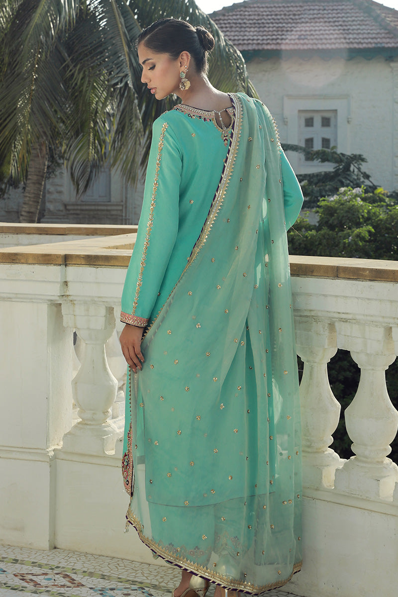 Sana Abbas | Velvet Formals | AQUAMARINE - by - Libasekhas UK - Registered Vendor of : Sana Abbas - 100% Original Designer Dresss
