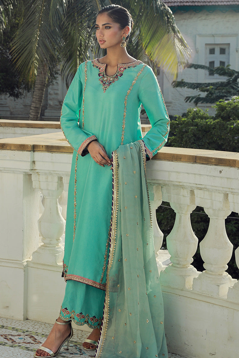 Sana Abbas | Velvet Formals | AQUAMARINE - by - Libasekhas UK - Registered Vendor of : Sana Abbas - 100% Original Designer Dresss