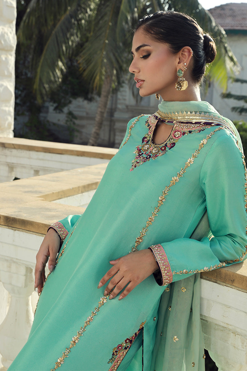 Sana Abbas | Velvet Formals | AQUAMARINE - by - Libasekhas UK - Registered Vendor of : Sana Abbas - 100% Original Designer Dresss