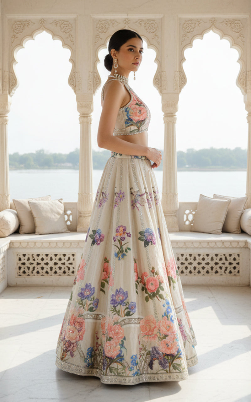 Threads and Motifs | Formal Outfits | Blouse With Printed Lehenga - by Libasekhas UK - Registered Vendor of : Threads and Motifs - 100% Original Designer Dress