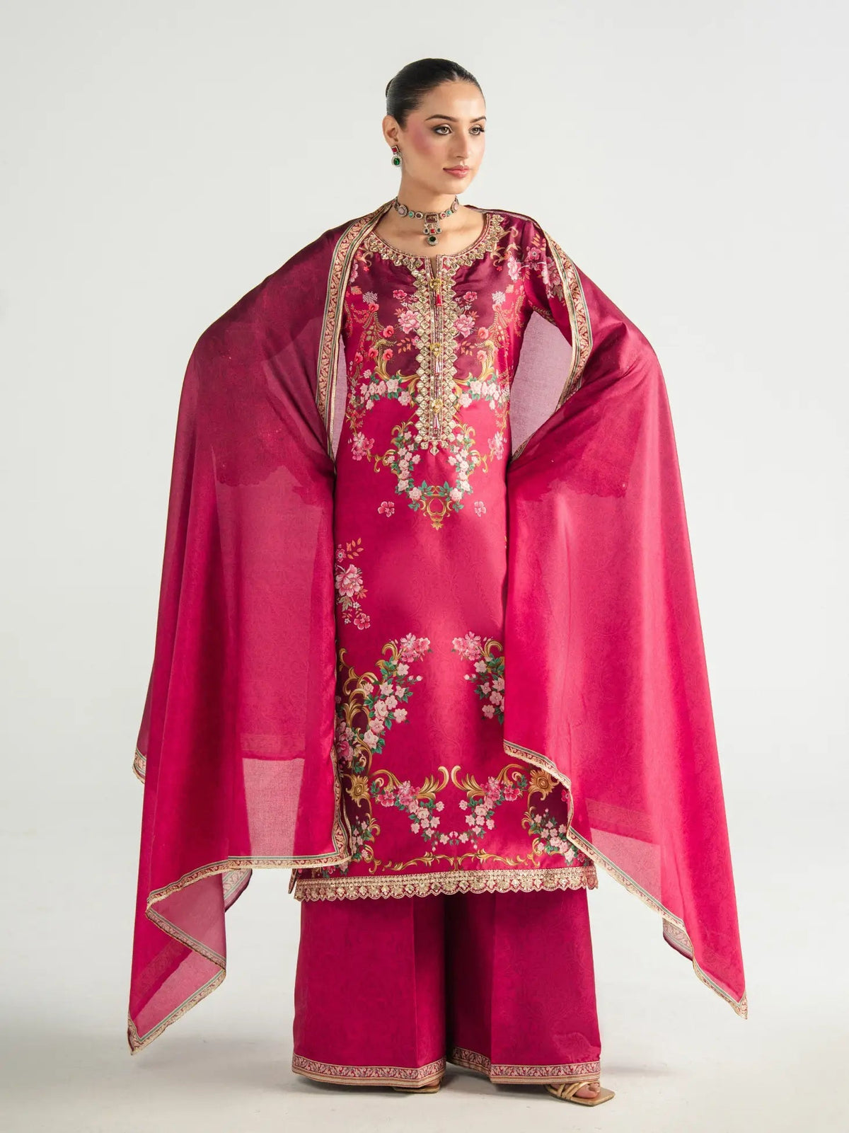 Gulaal | Aira Printed Silk | Garnet Garden - by Libasekhas UK - Registered Vendor of : Gulaal - 100% Original Designer Dress