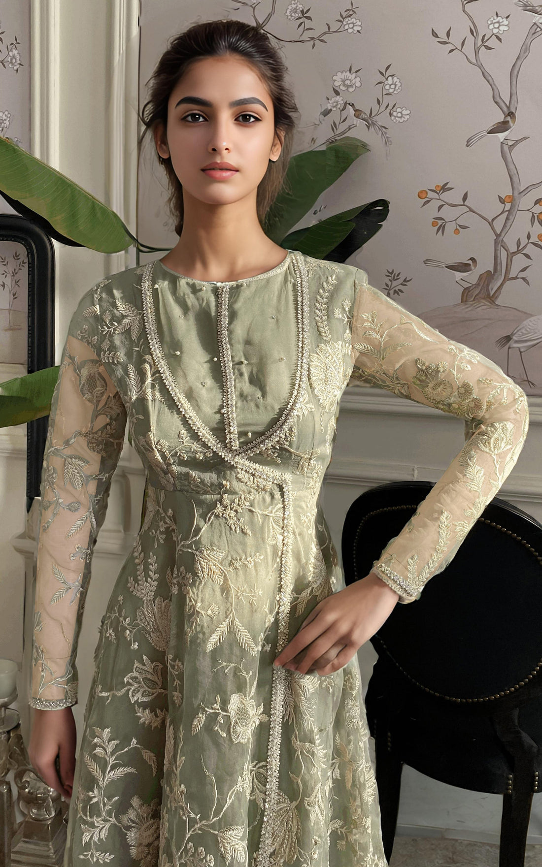 Threads and Motifs | Formal Dresses 25 | Organza Embroidered Angarkha - by Libasekhas UK - Registered Vendor of : Threads and Motifs - 100% Original Designer Dress