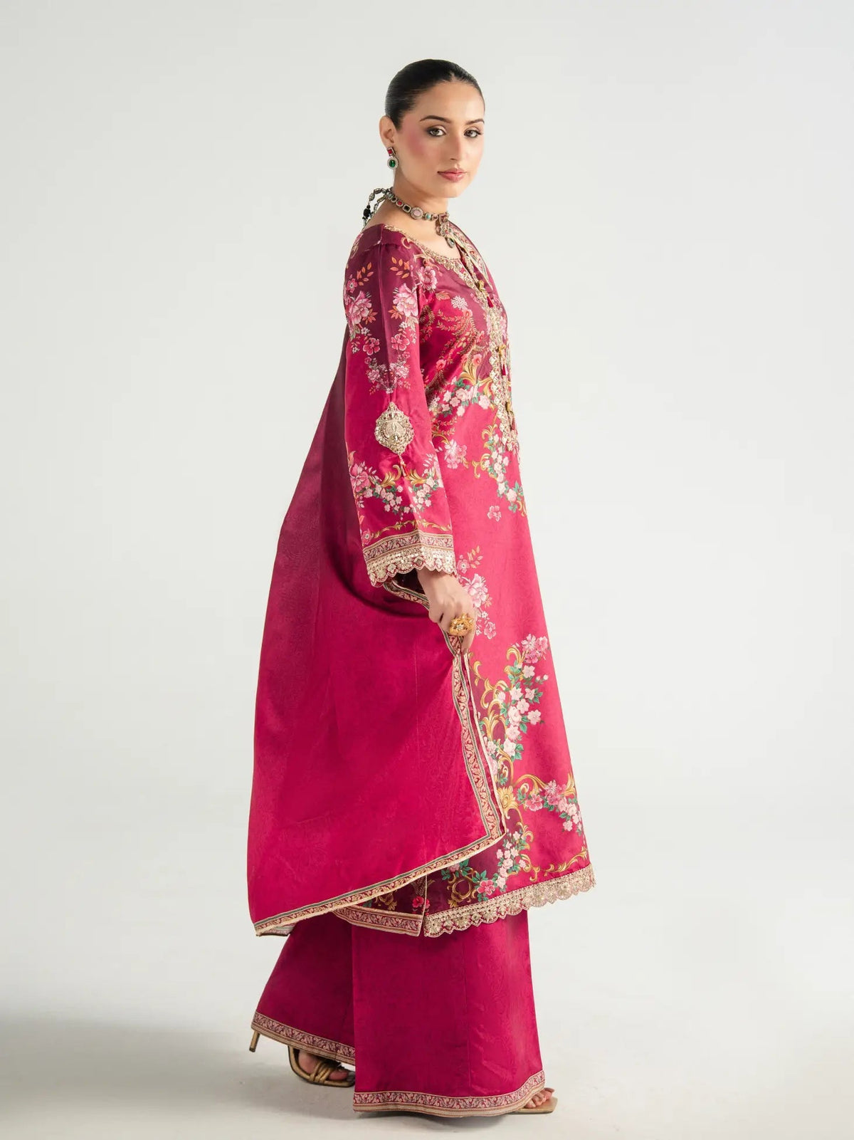 Gulaal | Aira Printed Silk | Garnet Garden - by Libasekhas UK - Registered Vendor of : Gulaal - 100% Original Designer Dress