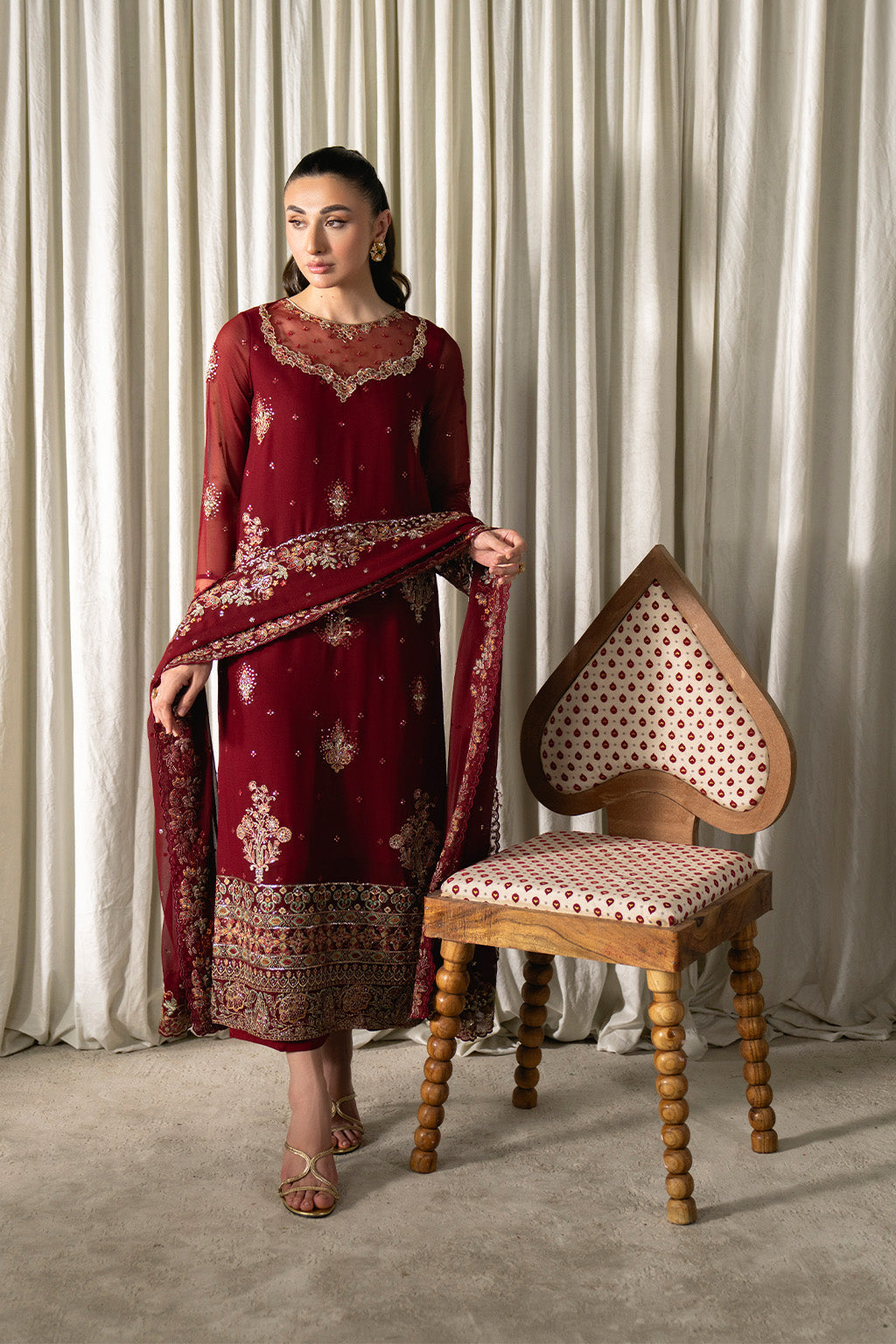 Neeshay | Ready to Wear Chiffon | RTW-CHFN-05 Red - by Libasekhas UK - Registered Vendor of : Neeshay - 100% Original Designer Dress