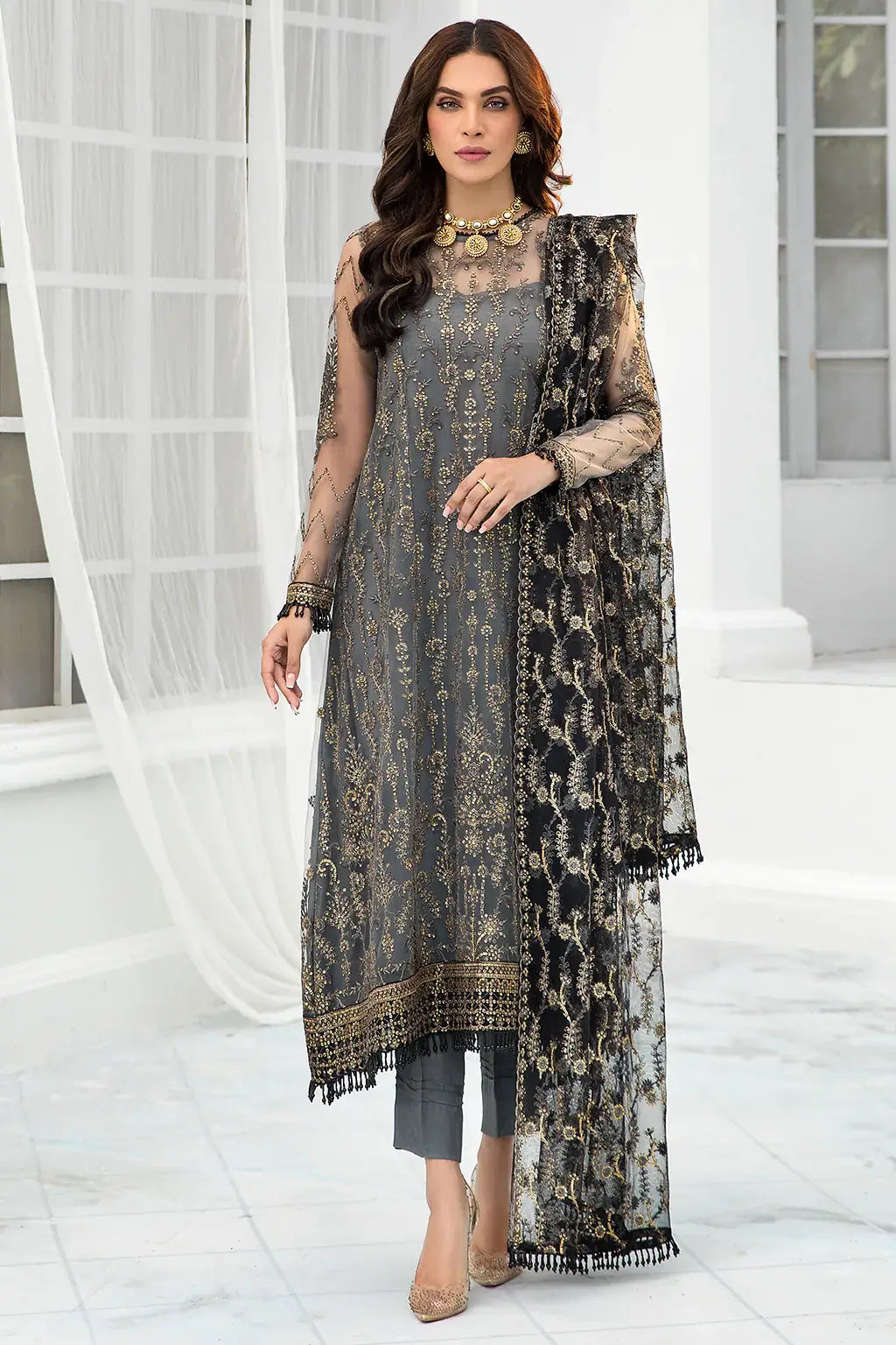 Zarif | DE LUXURY Formals | GRAPHITE - by - Libasekhas UK - Registered Vendor of : Zarif - 100% Original Designer Dresss