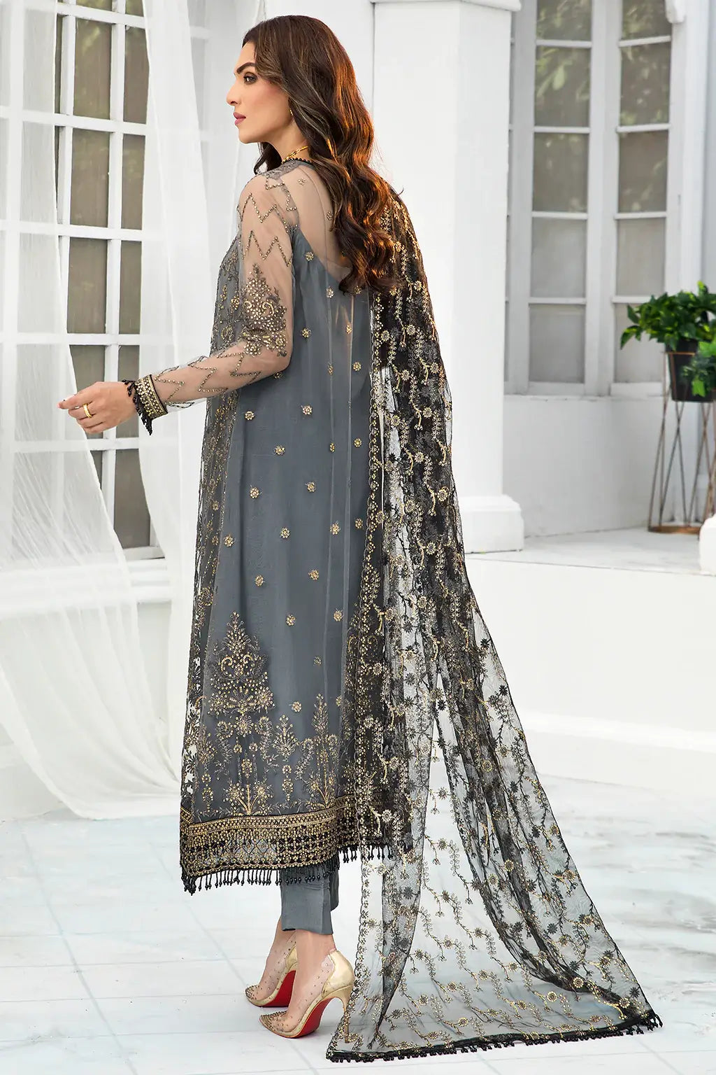 Zarif | DE LUXURY Formals | GRAPHITE - by - Libasekhas UK - Registered Vendor of : Zarif - 100% Original Designer Dresss