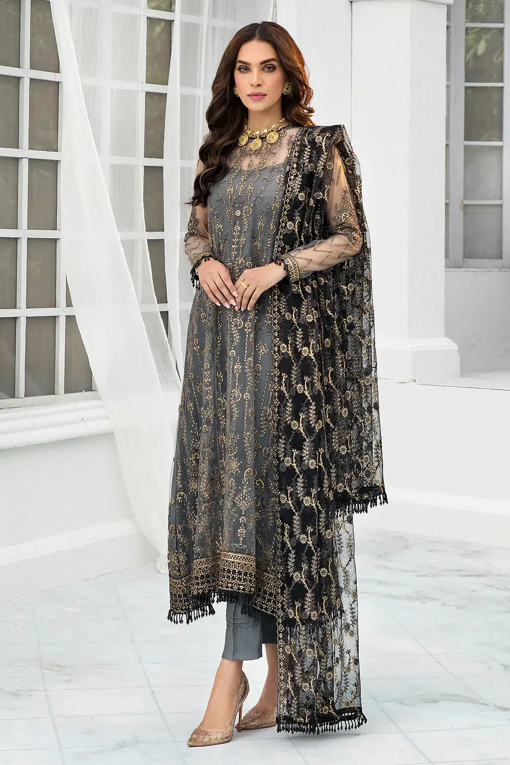 Zarif | DE LUXURY Formals | GRAPHITE - by - Libasekhas UK - Registered Vendor of : Zarif - 100% Original Designer Dresss