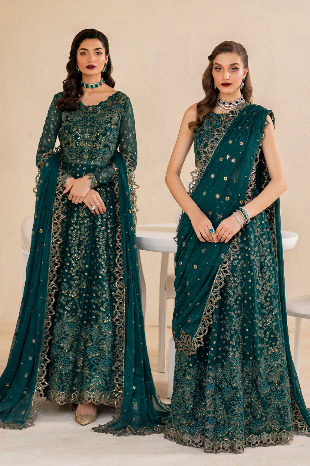Iznik | Chinnon Chiffon | CC-47 Embroidered Chiffon - by - Libasekhas UK - Registered Vendor of : Iznik - 100% Original Designer Dresss