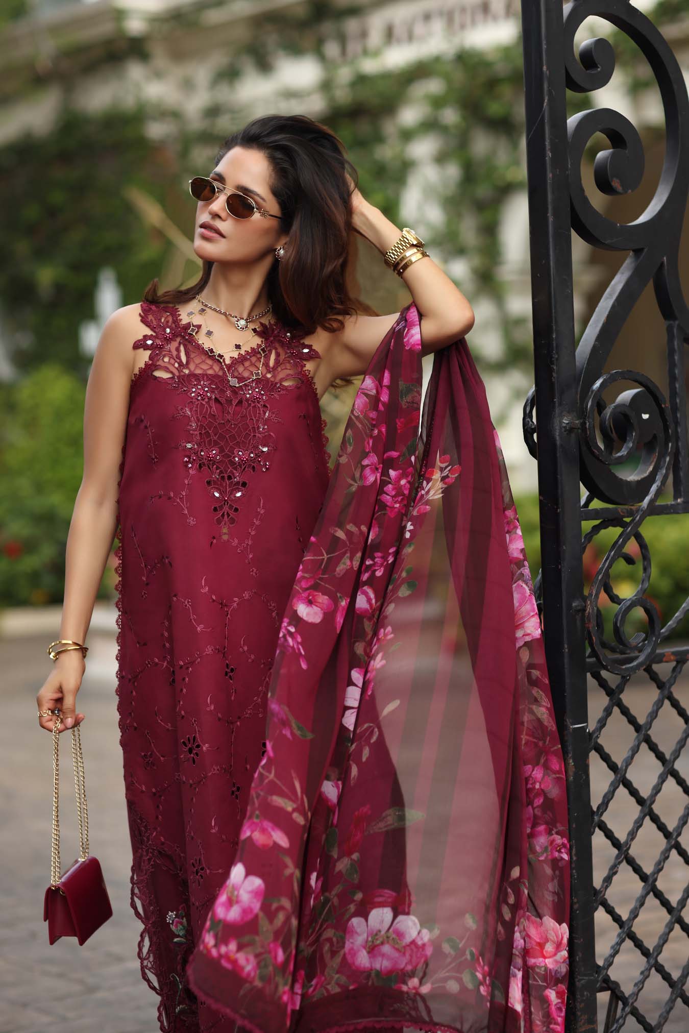 Noor by Saadia Asad | Eid Luxe Chikankari 26 | D3 -Bordeaux - by Libasekhas UK - Registered Vendor of : Noor by Saadia Asad - 100% Original Designer Dress