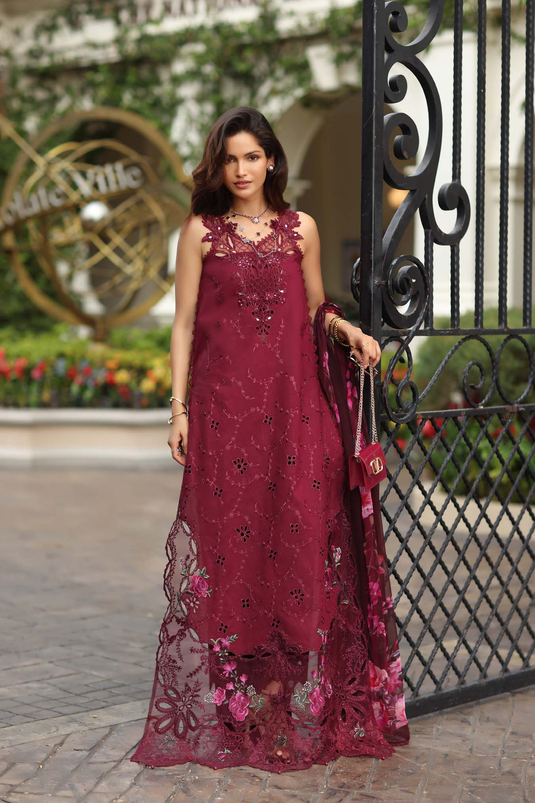 Noor by Saadia Asad | Eid Luxe Chikankari 26 | D3 -Bordeaux - by Libasekhas UK - Registered Vendor of : Noor by Saadia Asad - 100% Original Designer Dress