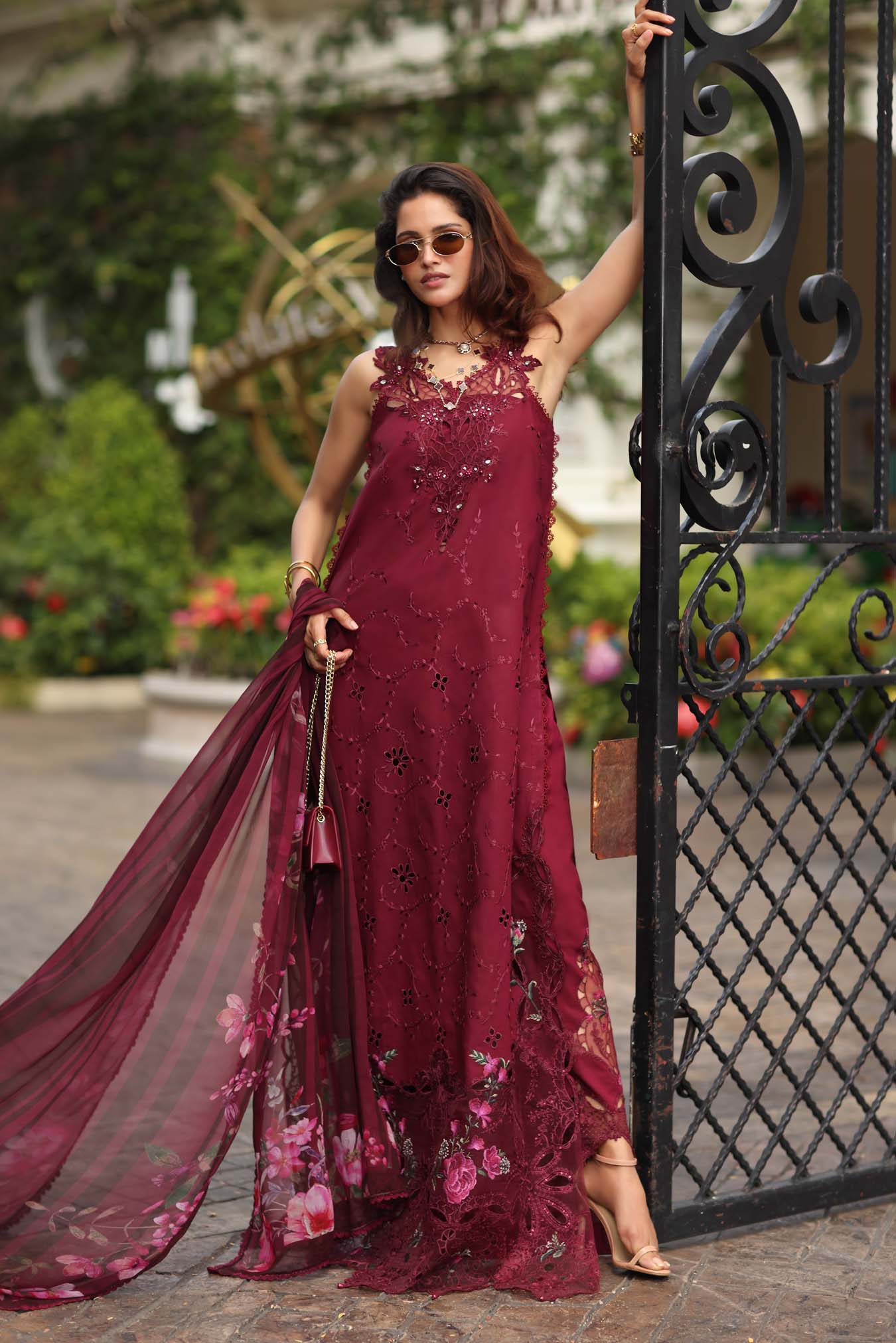 Noor by Saadia Asad | Eid Luxe Chikankari 26 | D3 -Bordeaux - by Libasekhas UK - Registered Vendor of : Noor by Saadia Asad - 100% Original Designer Dress