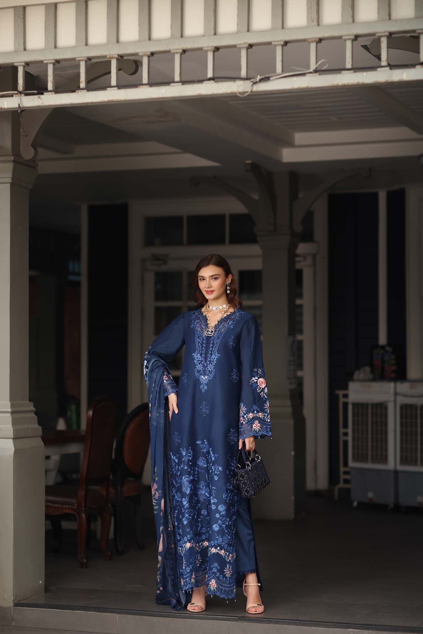 Noor by Saadia Asad | Eid Luxe Chikankari 26 | D11 - Sapphire Blue - by Libasekhas UK - Registered Vendor of : Noor by Saadia Asad - 100% Original Designer Dress
