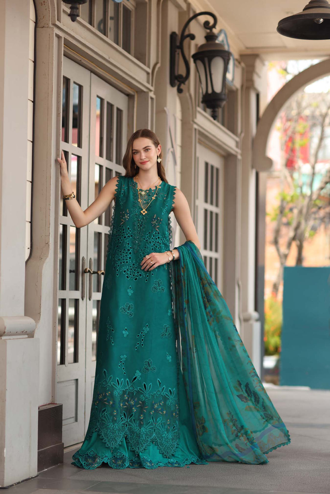 Noor by Saadia Asad | Eid Luxe Chikankari 26 | D1 - Malachite Green - by Libasekhas UK - Registered Vendor of : Noor by Saadia Asad - 100% Original Designer Dress