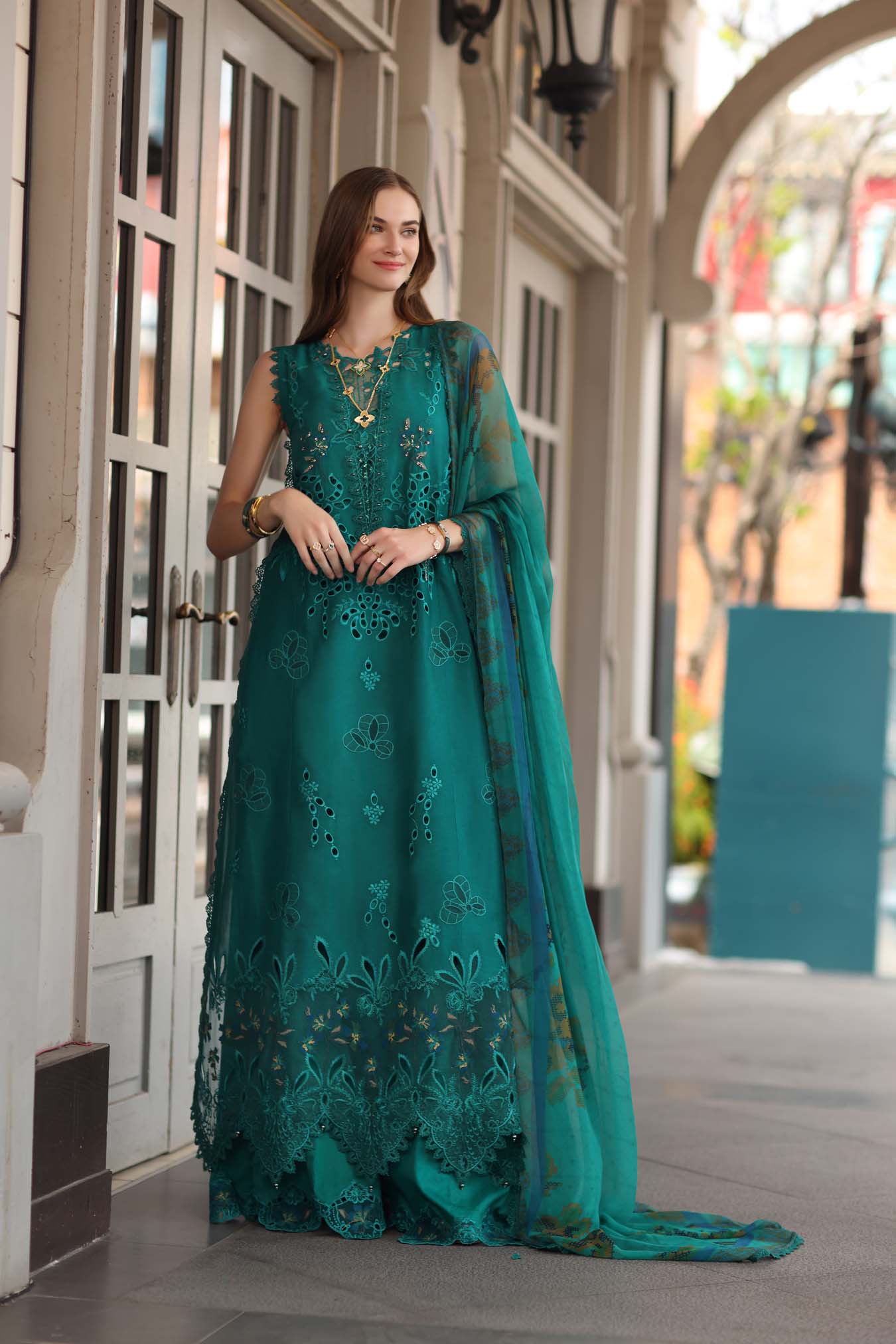 Noor by Saadia Asad | Eid Luxe Chikankari 26 | D1 - Malachite Green - by Libasekhas UK - Registered Vendor of : Noor by Saadia Asad - 100% Original Designer Dress