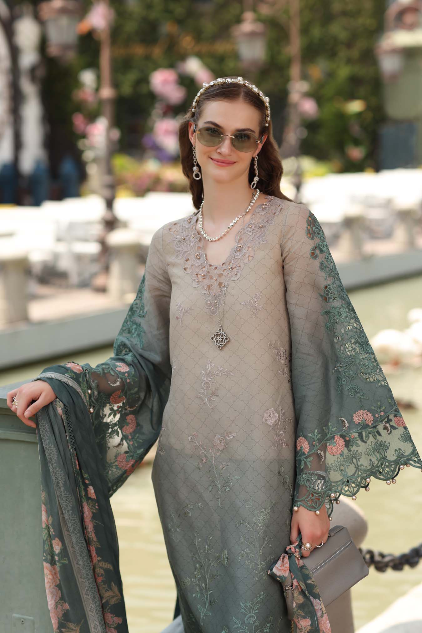 Noor by Saadia Asad | Eid Luxe Chikankari 26 | D4 - Smoke Zinc - by Libasekhas UK - Registered Vendor of : Noor by Saadia Asad - 100% Original Designer Dress
