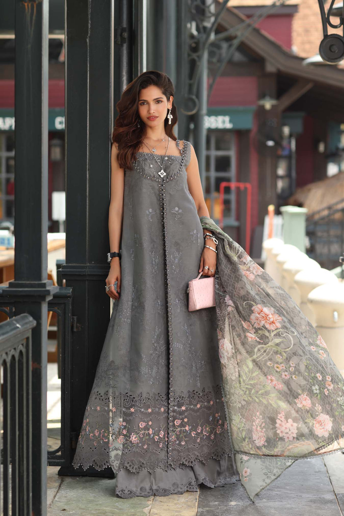 Noor by Saadia Asad | Eid Luxe Chikankari 26 | D9 - Shadow Grey - by Libasekhas UK - Registered Vendor of : Noor by Saadia Asad - 100% Original Designer Dress