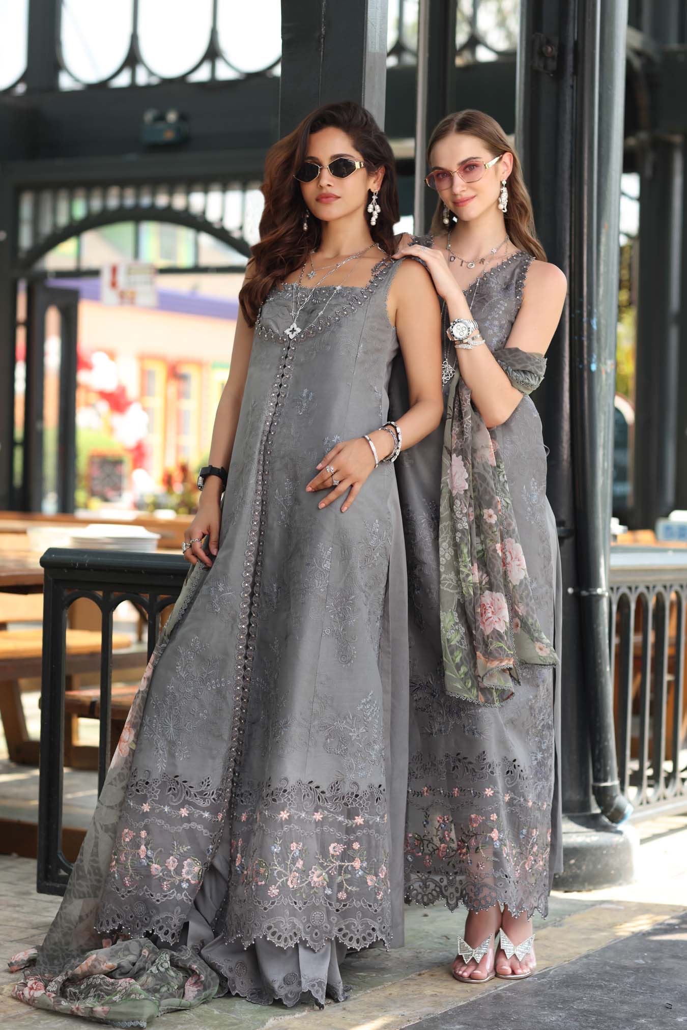 Noor by Saadia Asad | Eid Luxe Chikankari 26 | D9 - Shadow Grey - by Libasekhas UK - Registered Vendor of : Noor by Saadia Asad - 100% Original Designer Dress