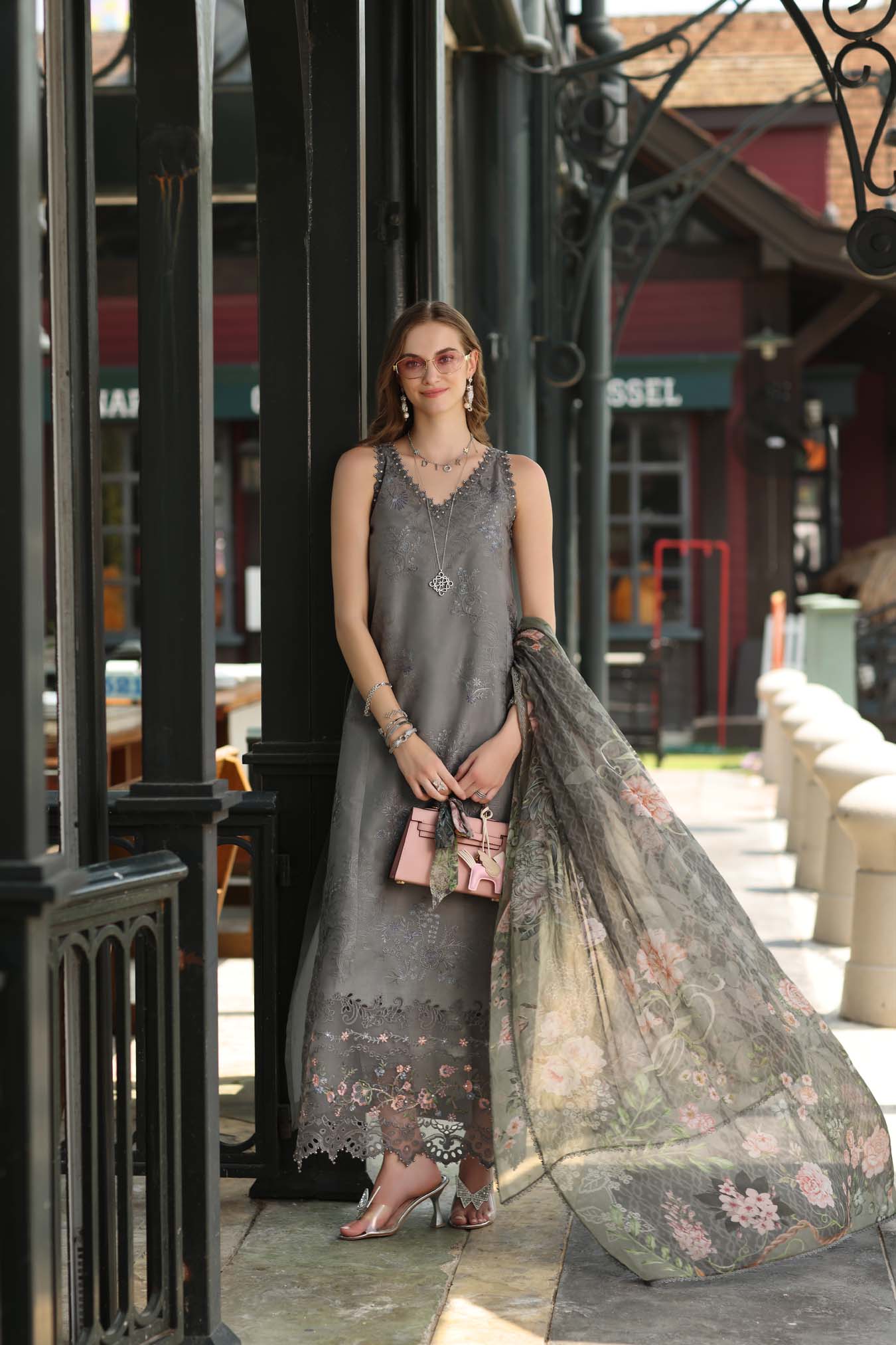 Noor by Saadia Asad | Eid Luxe Chikankari 26 | D9 - Shadow Grey - by Libasekhas UK - Registered Vendor of : Noor by Saadia Asad - 100% Original Designer Dress