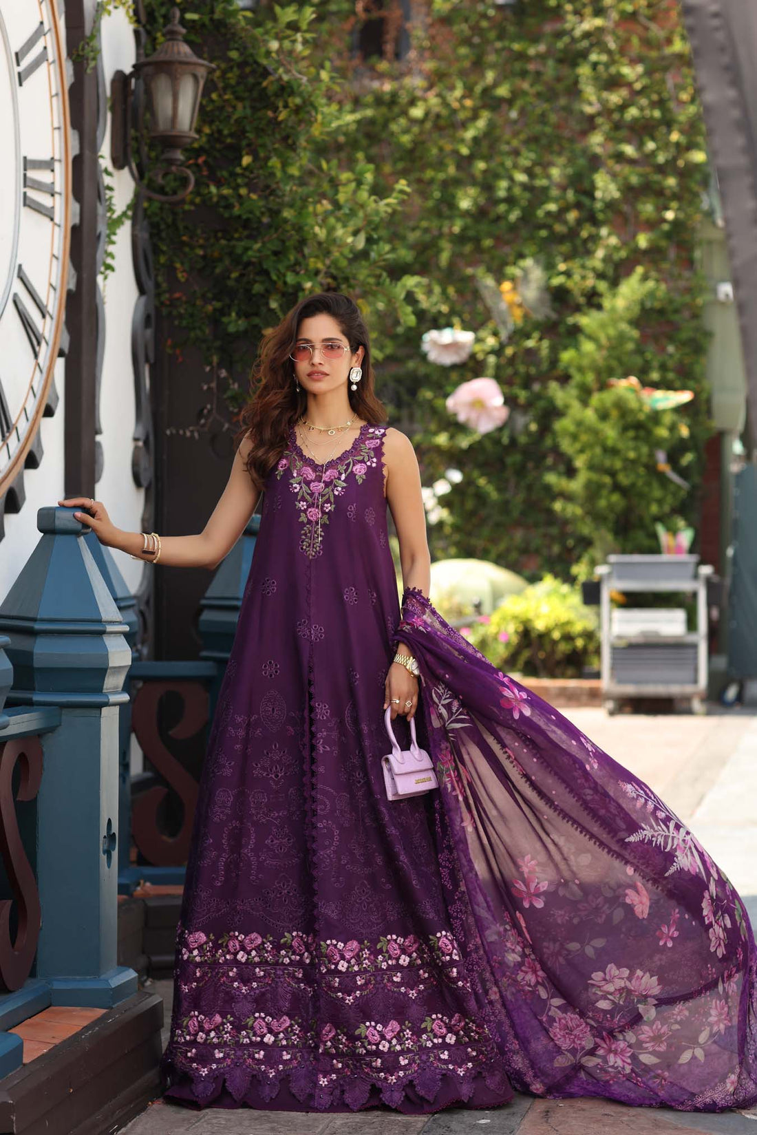 Noor by Saadia Asad | Eid Luxe Chikankari 26 | D7 - Aubergine Bloom - by Libasekhas UK - Registered Vendor of : Noor by Saadia Asad - 100% Original Designer Dress