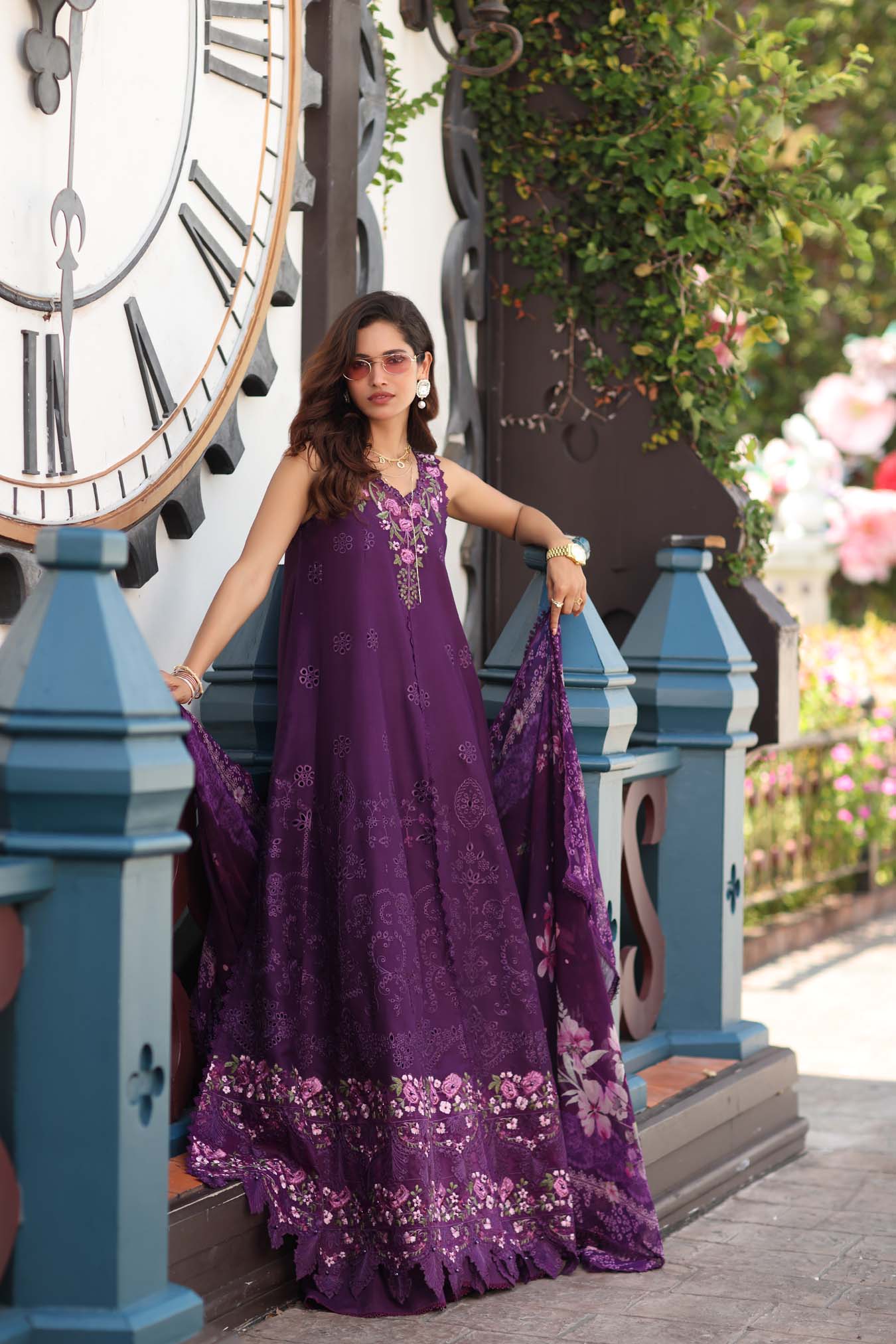 Noor by Saadia Asad | Eid Luxe Chikankari 26 | D7 - Aubergine Bloom - by Libasekhas UK - Registered Vendor of : Noor by Saadia Asad - 100% Original Designer Dress