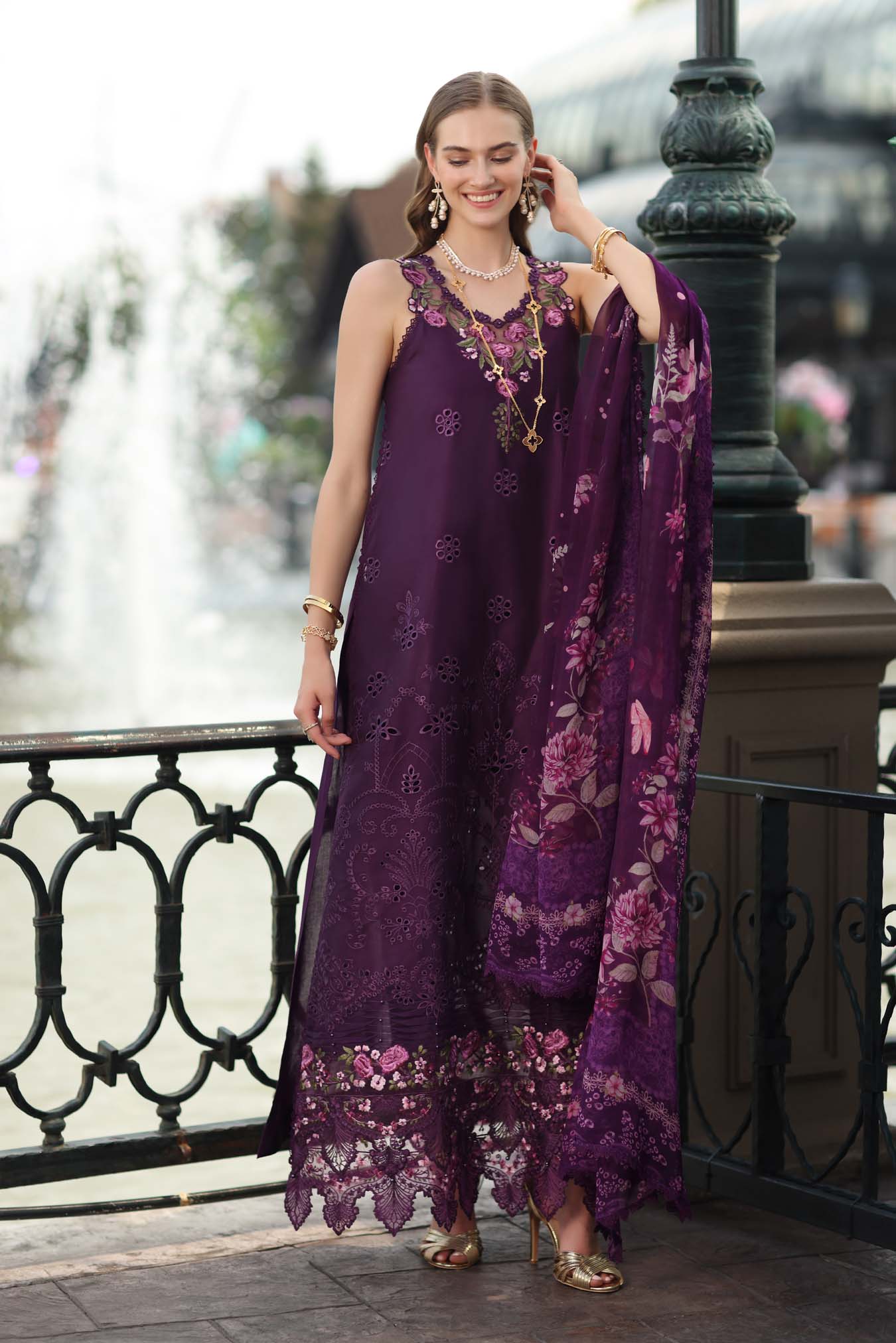 Noor by Saadia Asad | Eid Luxe Chikankari 26 | D7 - Aubergine Bloom - by Libasekhas UK - Registered Vendor of : Noor by Saadia Asad - 100% Original Designer Dress