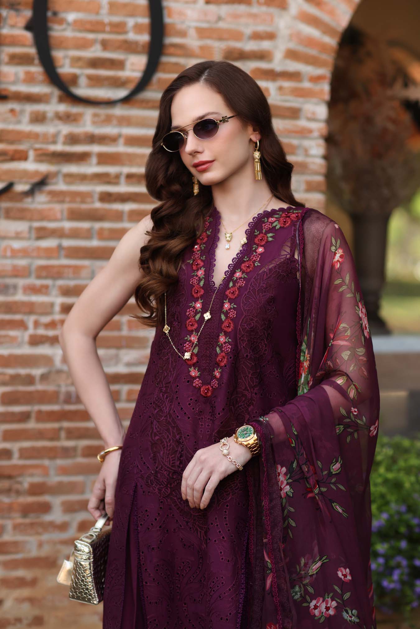 Noor by Saadia Asad | Luxury Eid Schiffli Laserkari 26 | D10 -Plum Royal - by Libasekhas UK - Registered Vendor of : Noor by Saadia Asad - 100% Original Designer Dress