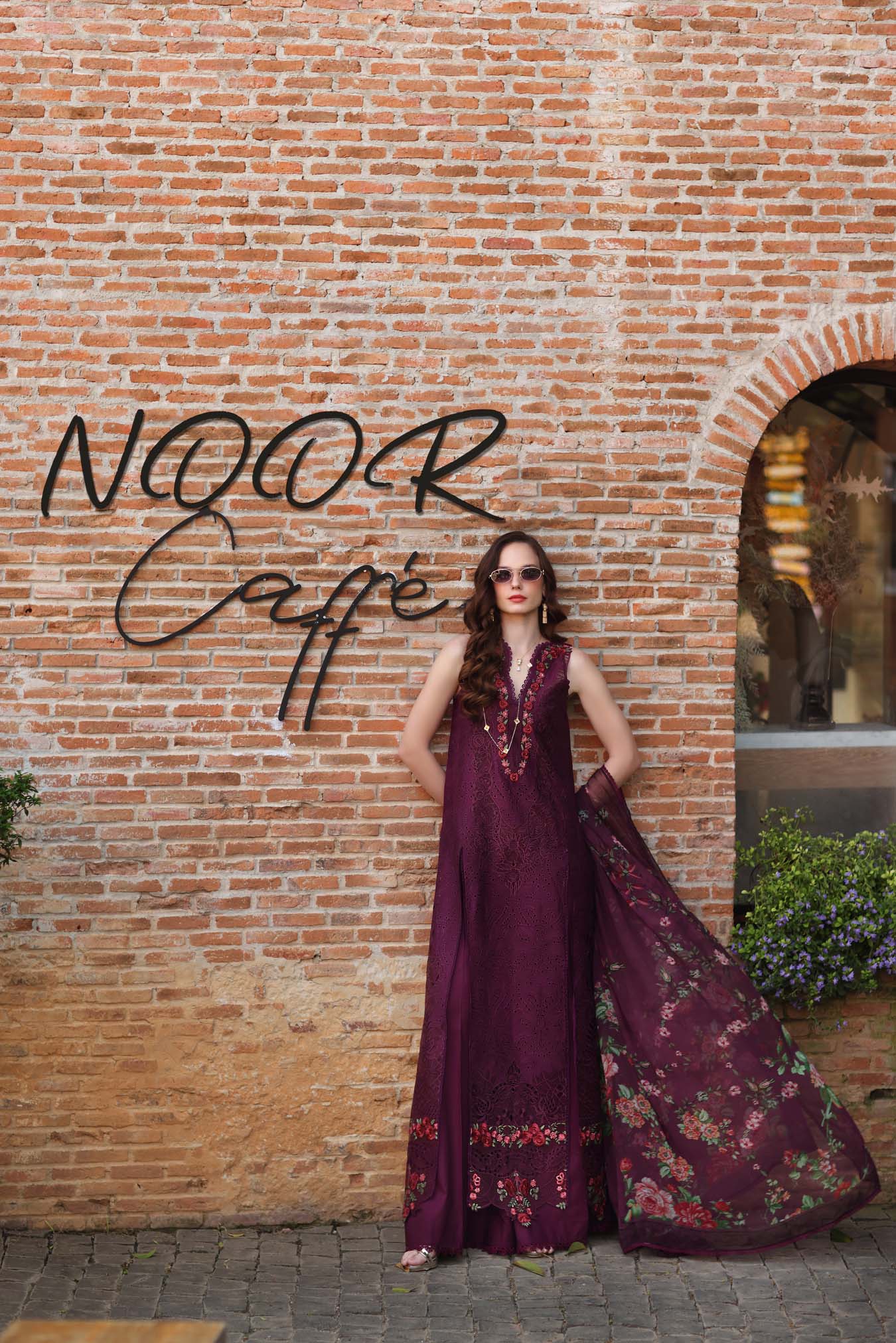 Noor by Saadia Asad | Luxury Eid Schiffli Laserkari 26 | D10 -Plum Royal - by Libasekhas UK - Registered Vendor of : Noor by Saadia Asad - 100% Original Designer Dress