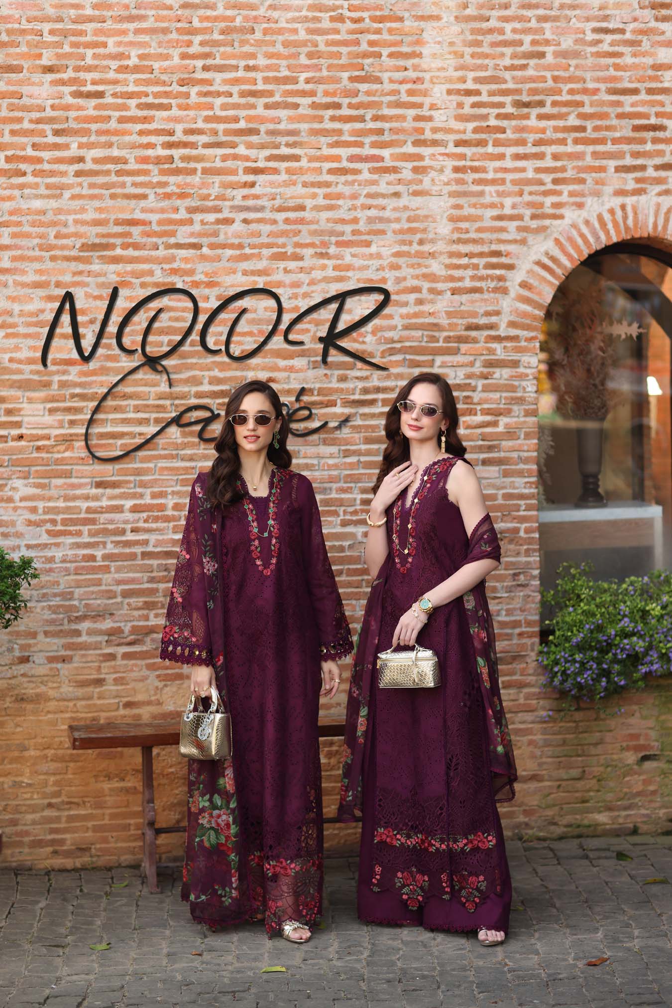 Noor by Saadia Asad | Luxury Eid Schiffli Laserkari 26 | D10 -Plum Royal - by Libasekhas UK - Registered Vendor of : Noor by Saadia Asad - 100% Original Designer Dress