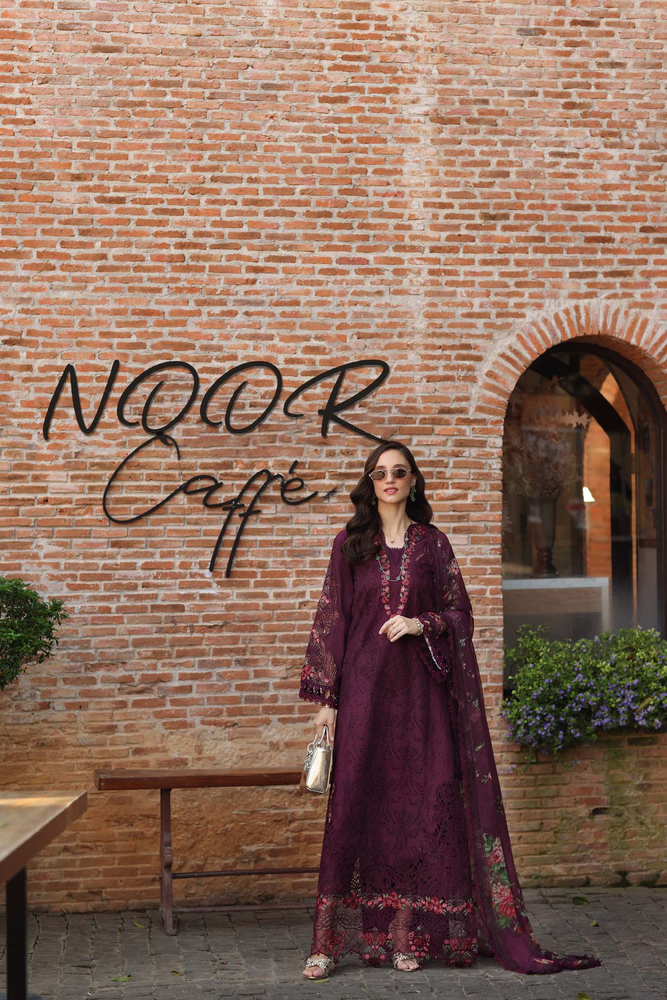 Noor by Saadia Asad | Luxury Eid Schiffli Laserkari 26 | D10 -Plum Royal - by Libasekhas UK - Registered Vendor of : Noor by Saadia Asad - 100% Original Designer Dress