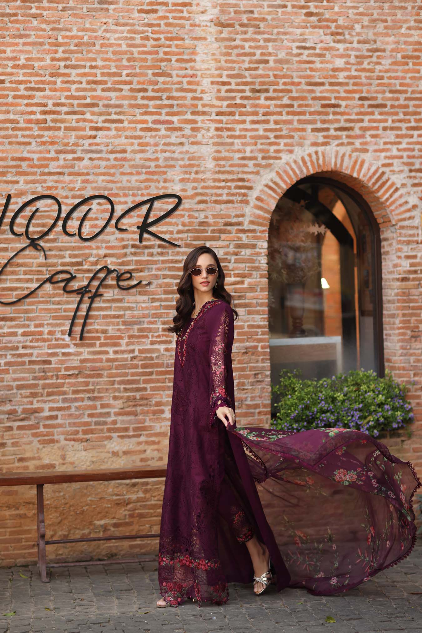Noor by Saadia Asad | Luxury Eid Schiffli Laserkari 26 | D10 -Plum Royal - by Libasekhas UK - Registered Vendor of : Noor by Saadia Asad - 100% Original Designer Dress