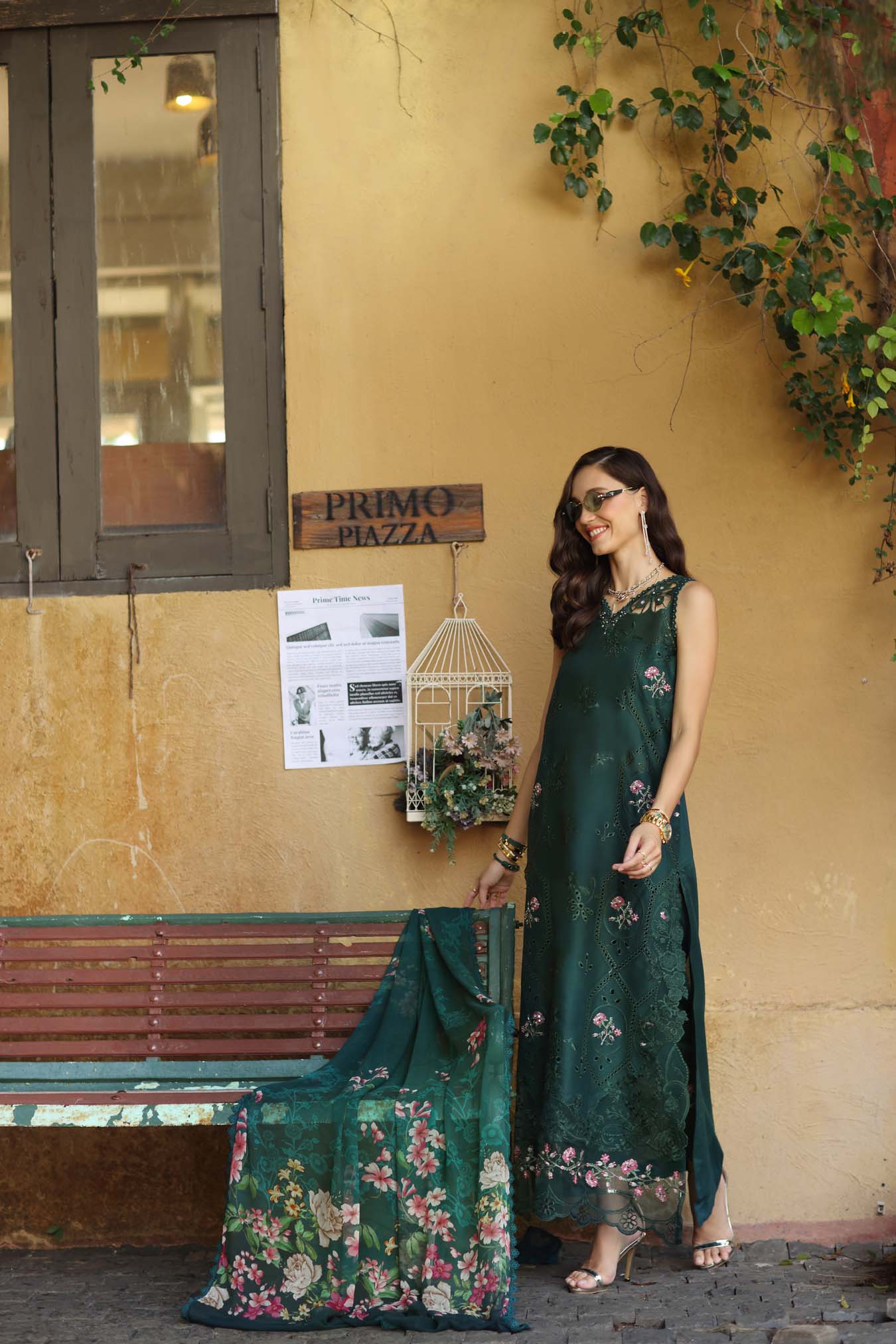 Noor by Saadia Asad | Luxury Eid Schiffli Laserkari 26 | D11 - Emerald Jewel - by Libasekhas UK - Registered Vendor of : Noor by Saadia Asad - 100% Original Designer Dress
