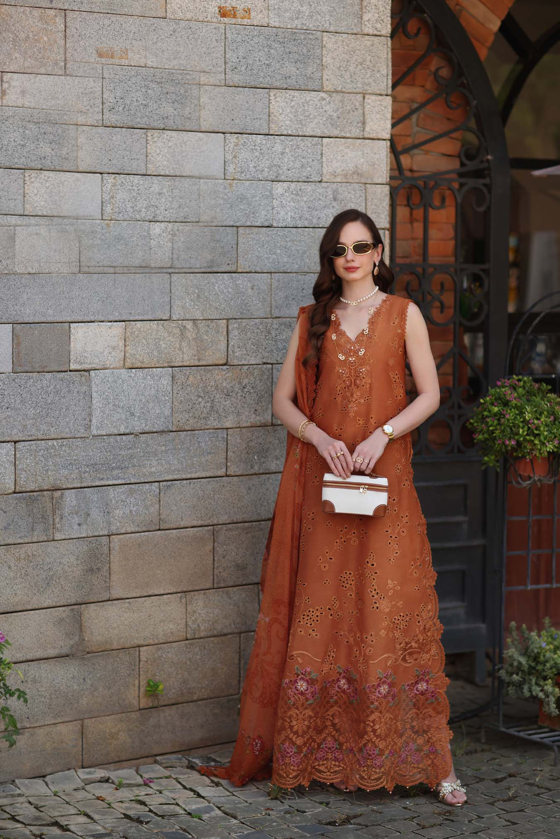 Noor by Saadia Asad | Luxury Eid Schiffli Laserkari 26 | D6 -Amber Rustique - by Libasekhas UK - Registered Vendor of : Noor by Saadia Asad - 100% Original Designer Dress