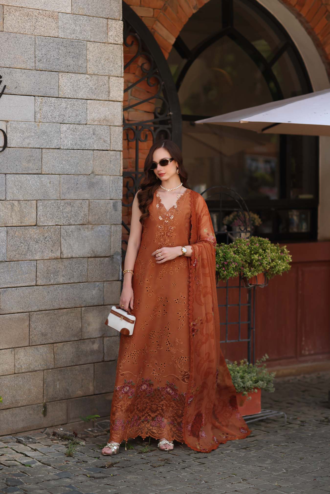Noor by Saadia Asad | Luxury Eid Schiffli Laserkari 26 | D6 -Amber Rustique - by Libasekhas UK - Registered Vendor of : Noor by Saadia Asad - 100% Original Designer Dress