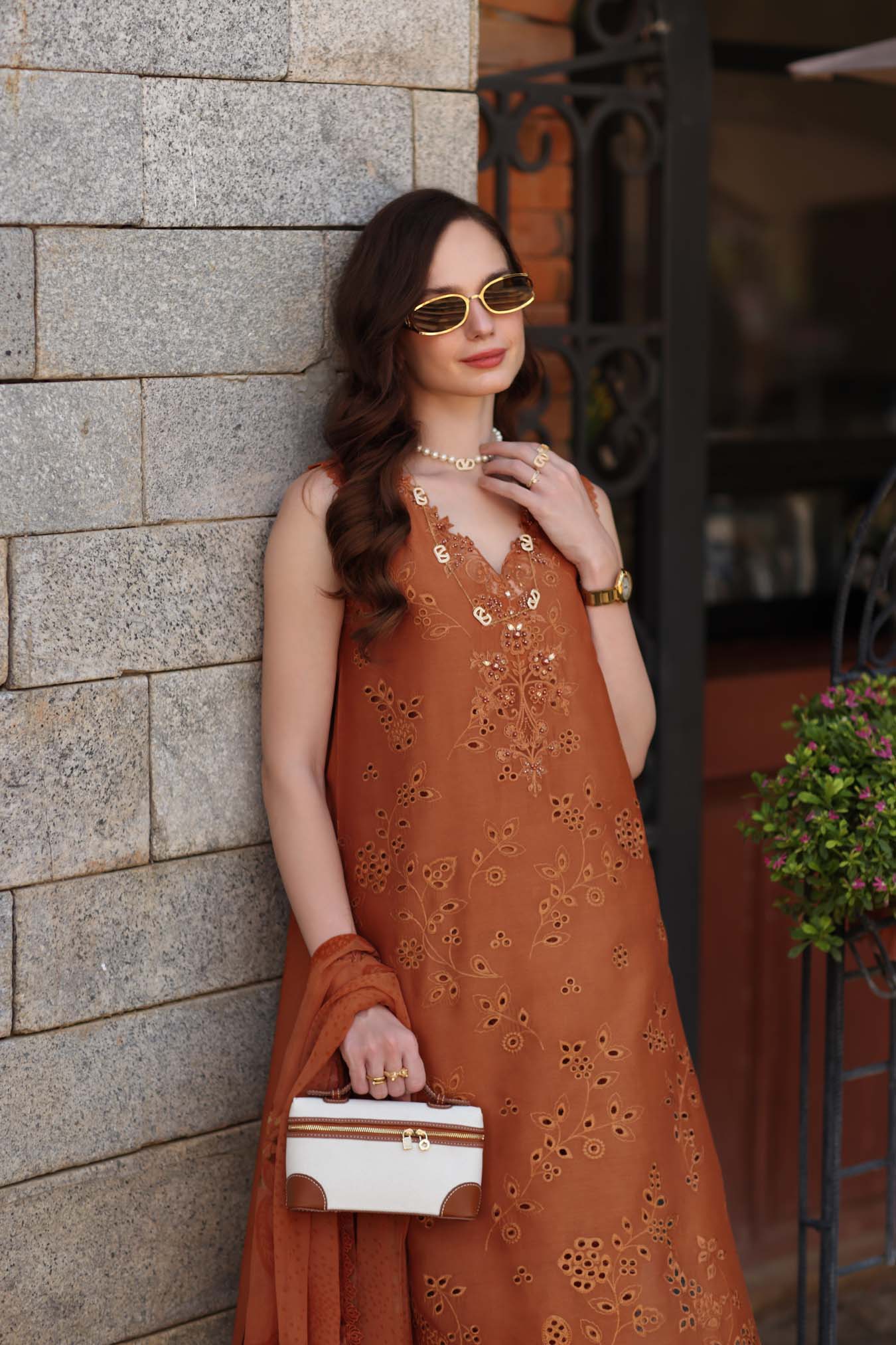 Noor by Saadia Asad | Luxury Eid Schiffli Laserkari 26 | D6 -Amber Rustique - by Libasekhas UK - Registered Vendor of : Noor by Saadia Asad - 100% Original Designer Dress