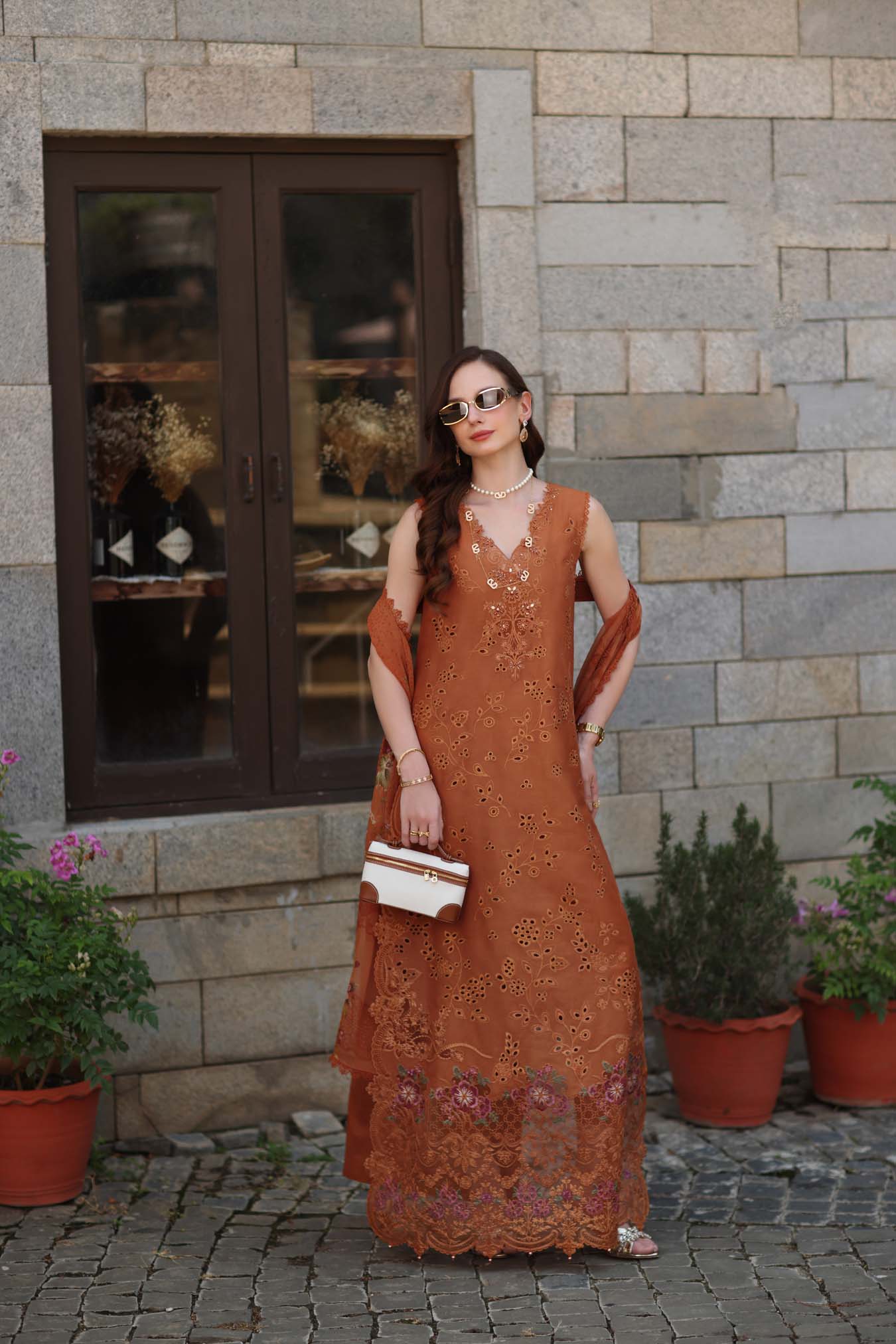 Noor by Saadia Asad | Luxury Eid Schiffli Laserkari 26 | D6 -Amber Rustique - by Libasekhas UK - Registered Vendor of : Noor by Saadia Asad - 100% Original Designer Dress