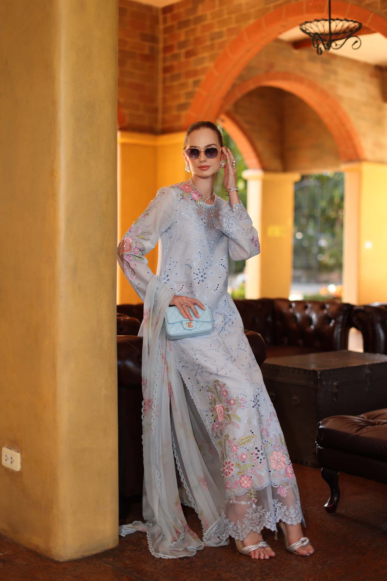 Saadia Asad | Luxuru Eid Schiffli Laserkari 26 | D10 - B - Roselle - by Libasekhas UK - Registered Vendor of : Saadia Asad - 100% Original Designer Dress